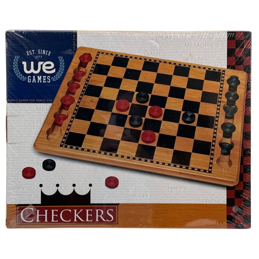 WE Games Checkers Set Wood Board Game Classic Family Fun Red Black New Sealed